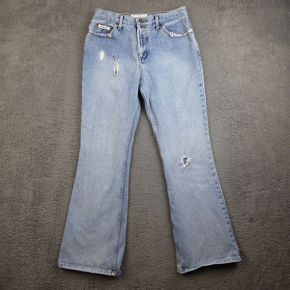 Vintage Y2K l.e.i. Jeans Women's 13 Blue Distressed Flare Light Wash Denim Pants